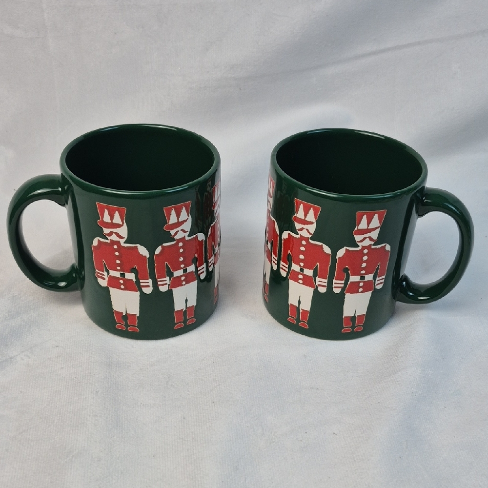 Vintage Waechtersbach West Germany Christmas Nutcracker Soldier Mug Green x 2